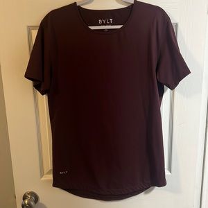 BYLT Basics Wide Neck Curved Hem Tee Maroon
